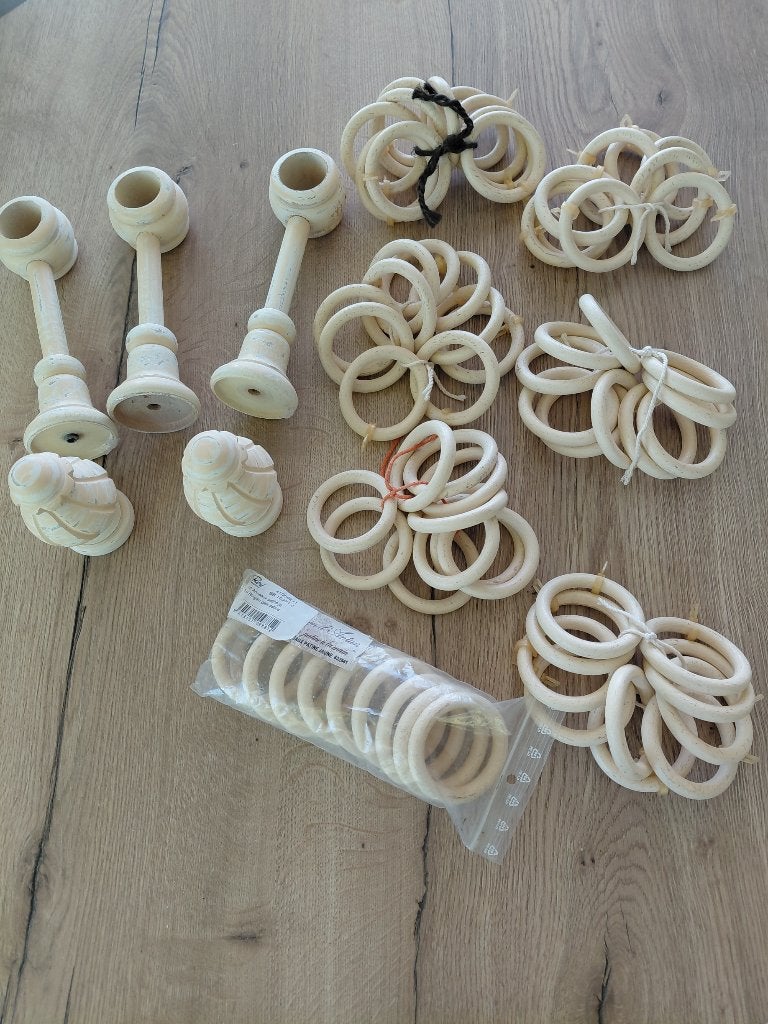 tringle 260 cm + accessoires en bois patiné, Autres types, Autres marques, Comme neuf, Crème