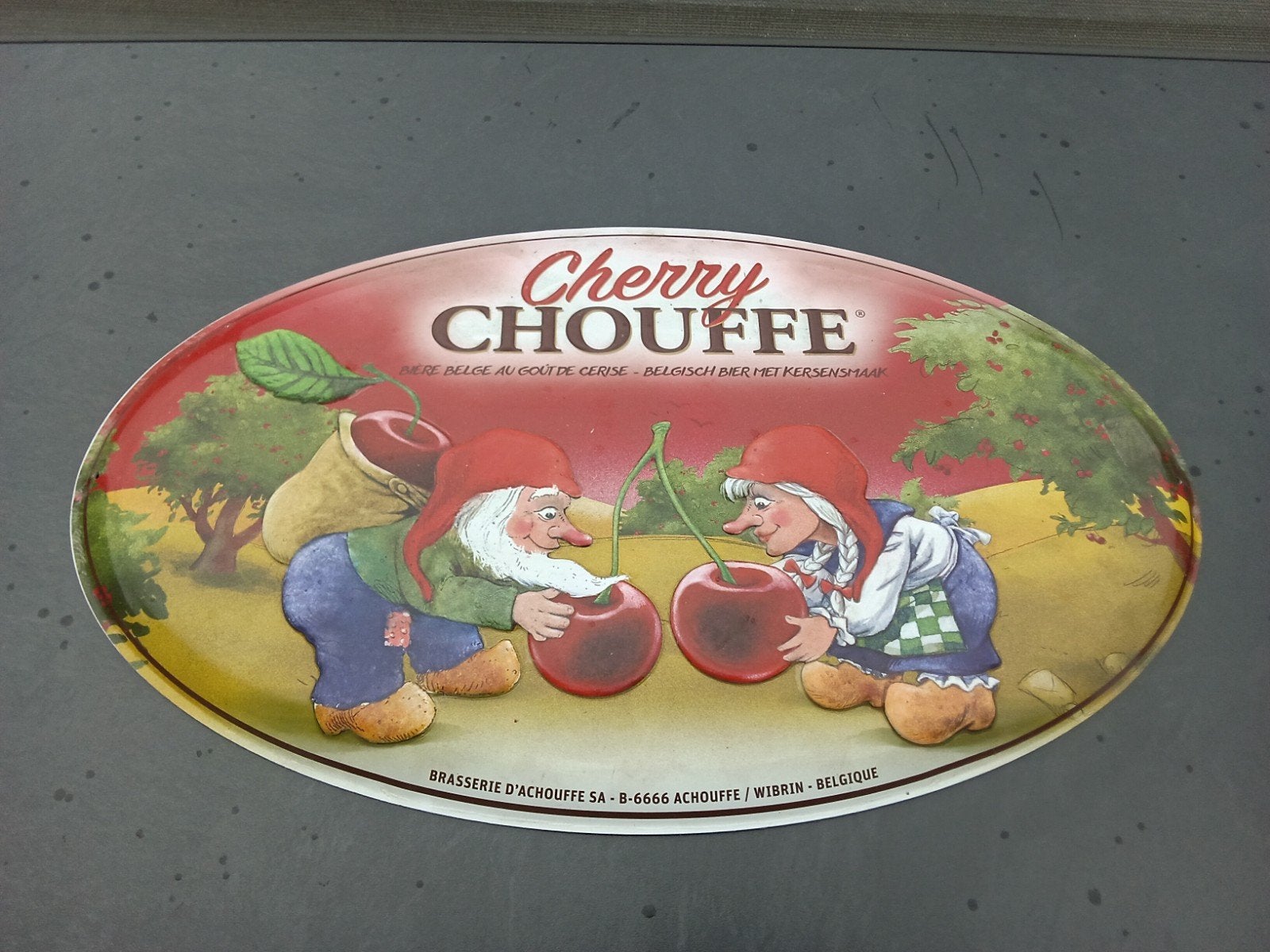 Groot oud metalen reclame bord La Chouffe, Verzamelen, Ophalen of Verzenden
