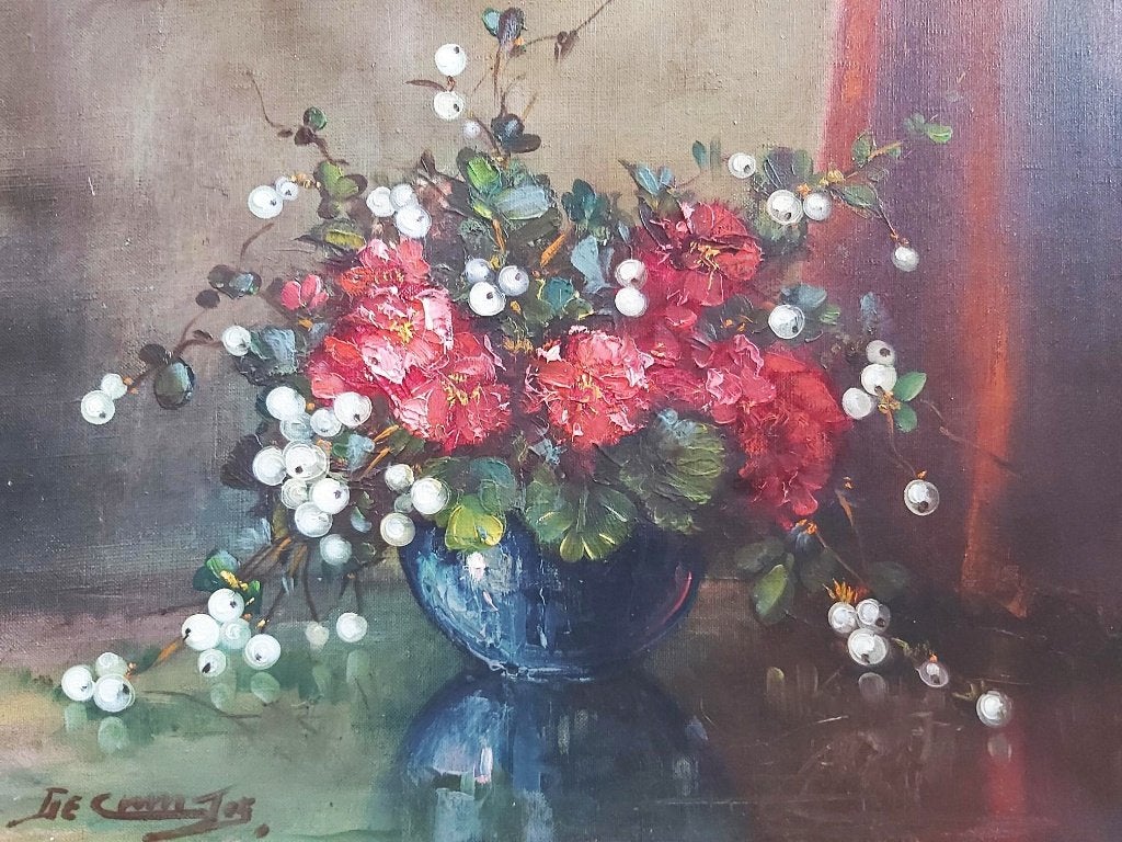 Prachtig oud bloemenschilderij / stilleven, olieverf op doek, Antiek en Kunst, Ophalen of Verzenden
