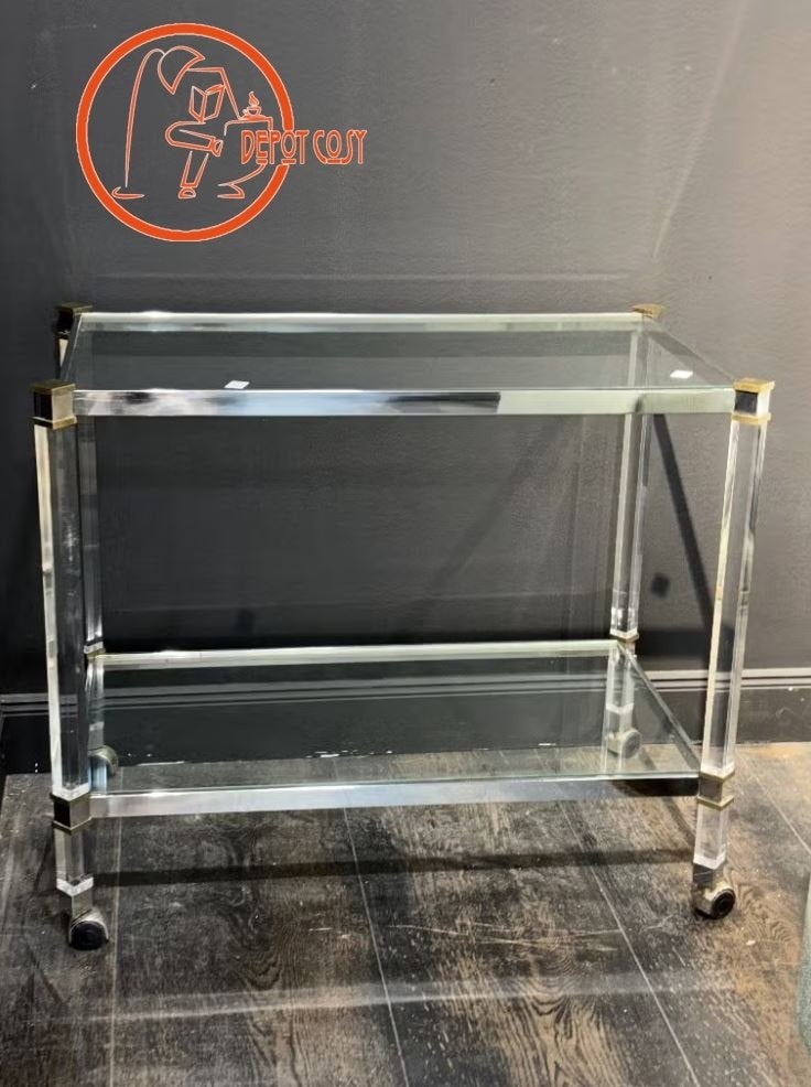 Desserte Pierre Vandel – Design vintage, Huis en Inrichting, Tafels | Sidetables, .., 100 tot 150 cm, Zo goed als nieuw, Glas