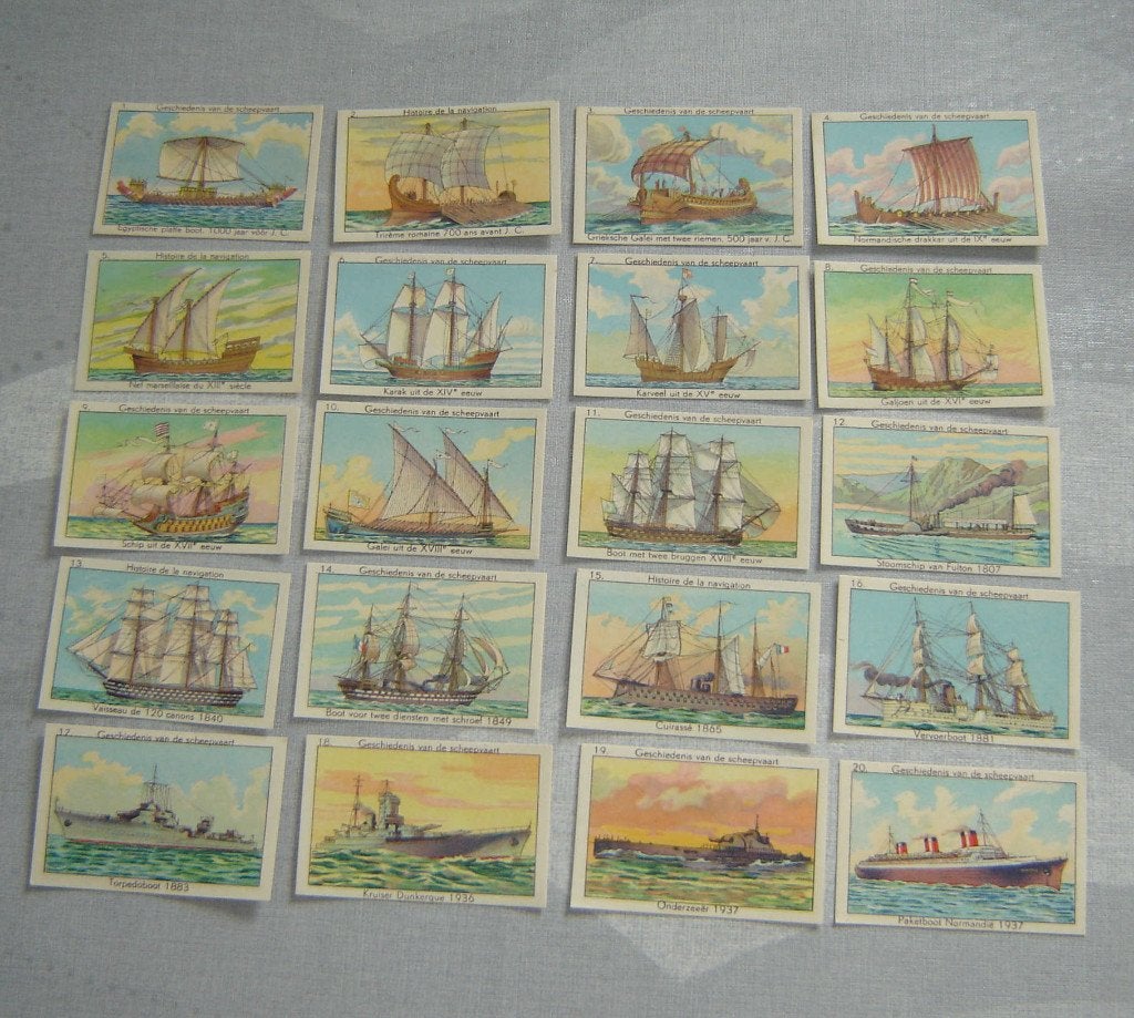 Chromos DE BIE Poperinghe Geschiedenis Scheepvaart 20st, Verzamelen, Foto's en Prenten, Verzenden, Zo goed als nieuw, Voor 1940