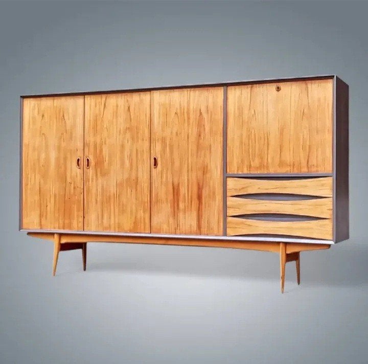 Dressoir Vintage dressoirbar Oswald Vermaercke V-vorm 1960, Ophalen, Teakhout