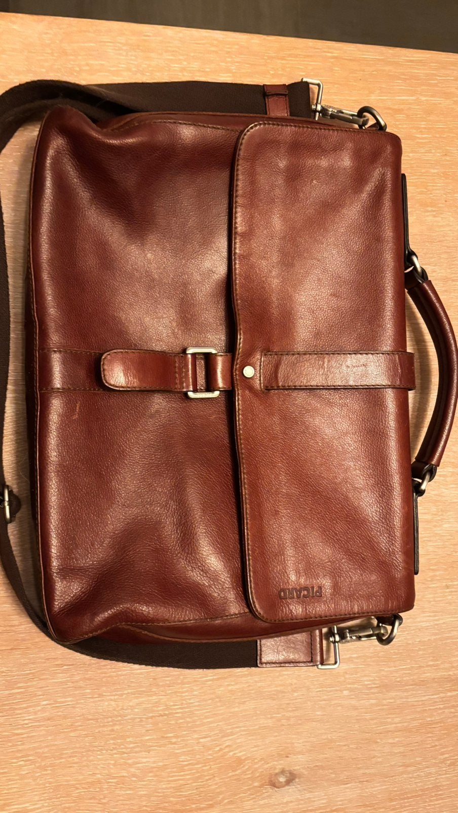 PICARD lederen business-/laptoptas – cognac bruin, Gebruikt, Bruin, Verzenden, Handvat
