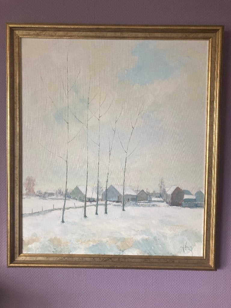Olieverf op doek, Antiek en Kunst, Ophalen, Doek, Realistisch, Gesigneerd