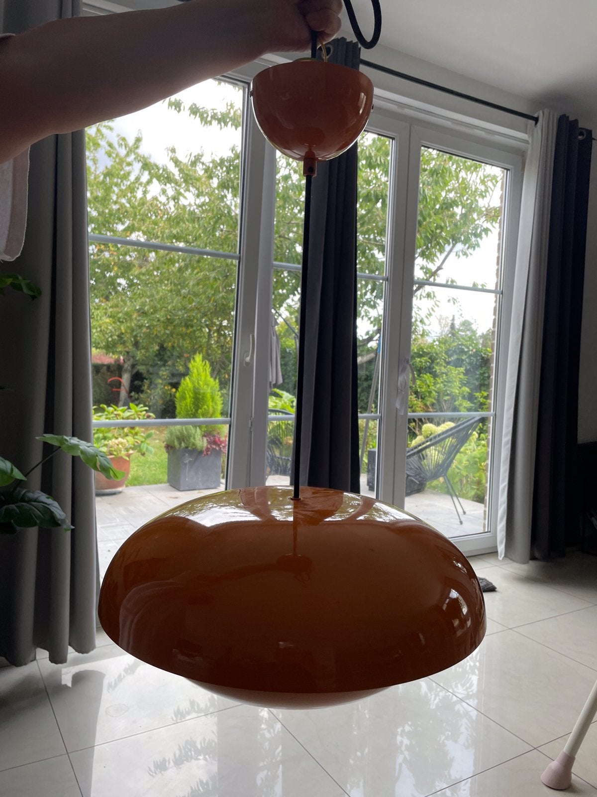 Suspension rétro orange (Style Vintage /Space Age, Enlèvement ou Envoi, Comme neuf, E27 (grand), Métal