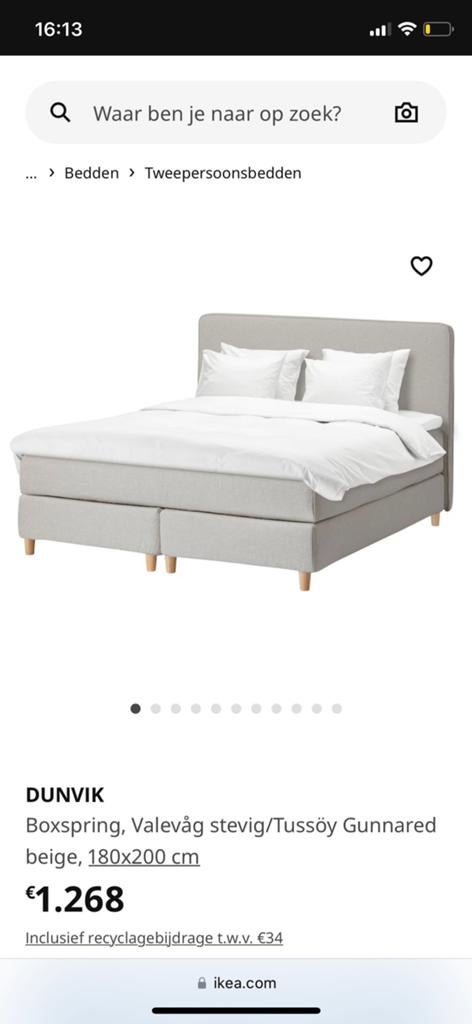 Boxspring Dunvik IKEA 180x200, Huis en Inrichting, Slaapkamer | Bedden, Zo goed als nieuw, Stof, Grijs, Ophalen