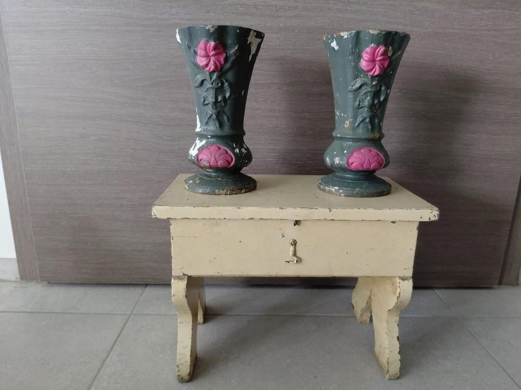2 vases français anciens en fonte émaillée, Enlèvement ou Envoi