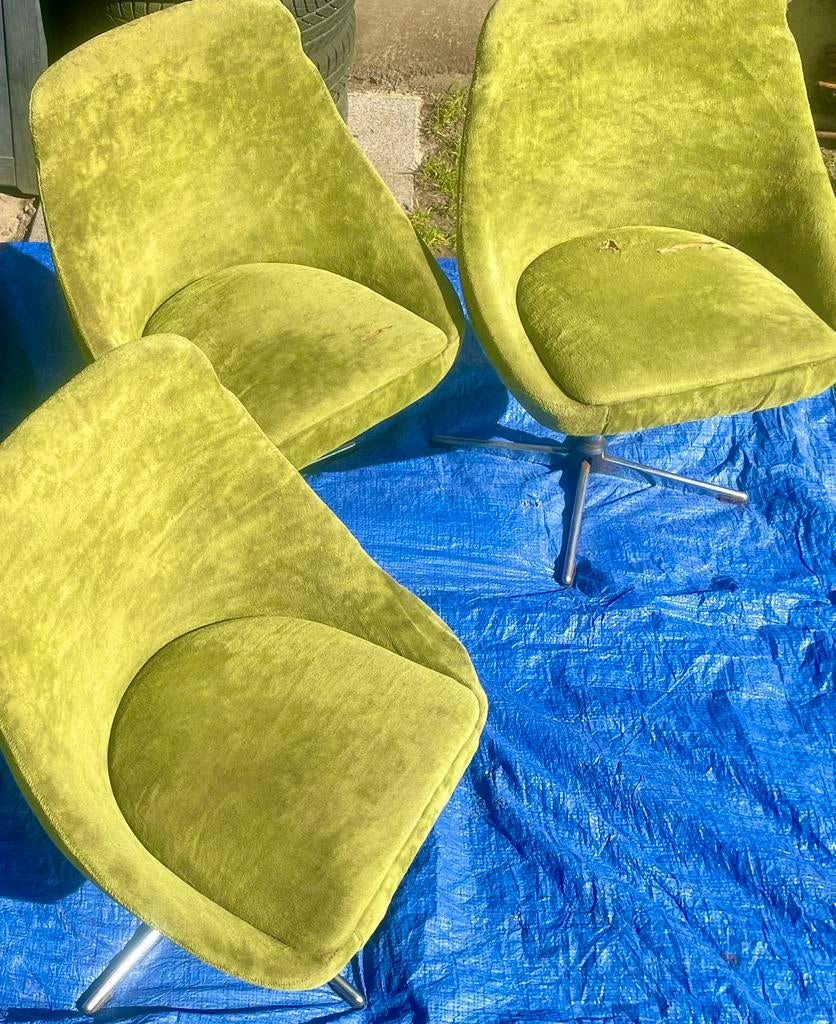 3 Vintage Space Age Draaistoelen - Lübke “lookalike” - ‘70, Huis en Inrichting, Stoelen, Ophalen, Stof