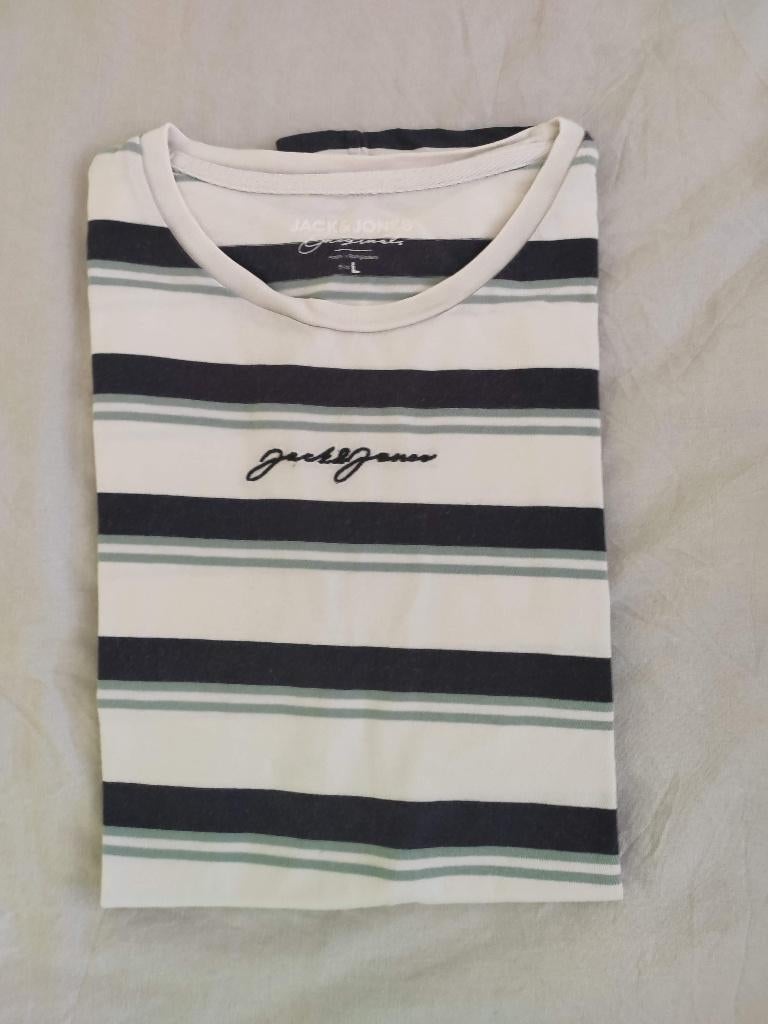 T shirt gestreept blauw wit, J&J, maat L, Kleding | Heren, T-shirts, Ophalen, Maat 52/54 (L), Blauw, Jack&Jones