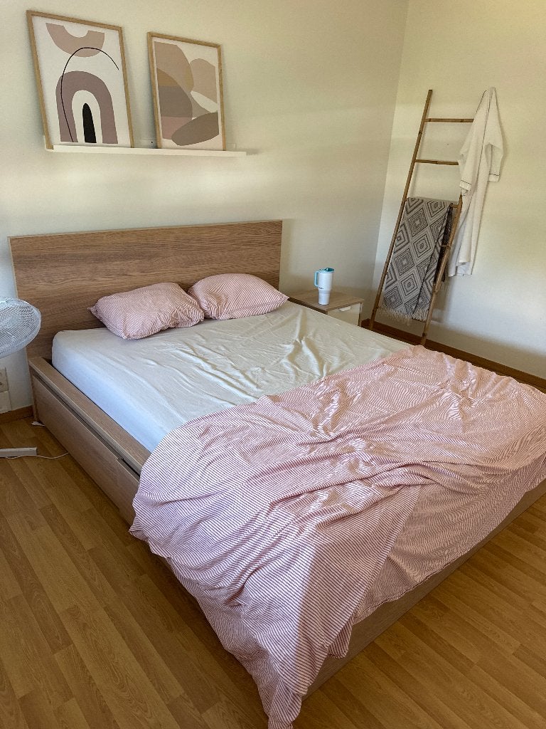 Lit double IKEA MALM, Maison & Meubles, Chambre à coucher | Lits, Comme neuf, Deux personnes, 160 cm, 200 cm, Bois, Beige, Enlèvement