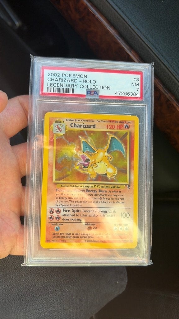 Pokémon Charizard Holo 3/110 Legendary Collection 2002–PSA 7, Ophalen of Verzenden, Zo goed als nieuw, Losse kaart, Foil