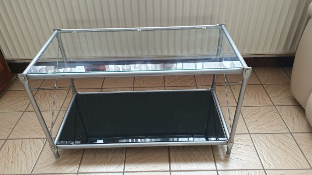 Table de salon à 2 étages en verre., Verre, 50 à 100 cm, Enlèvement, Utilisé