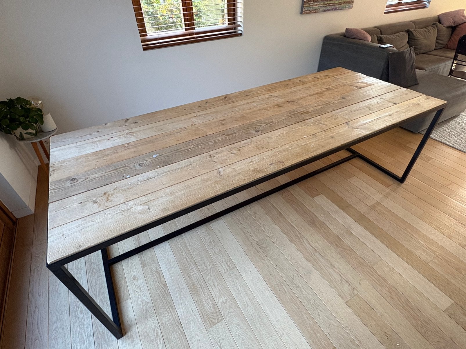 Steigerhouten eettafel 250x100, Enlèvement, Utilisé, Rectangulaire, Autres essences de bois