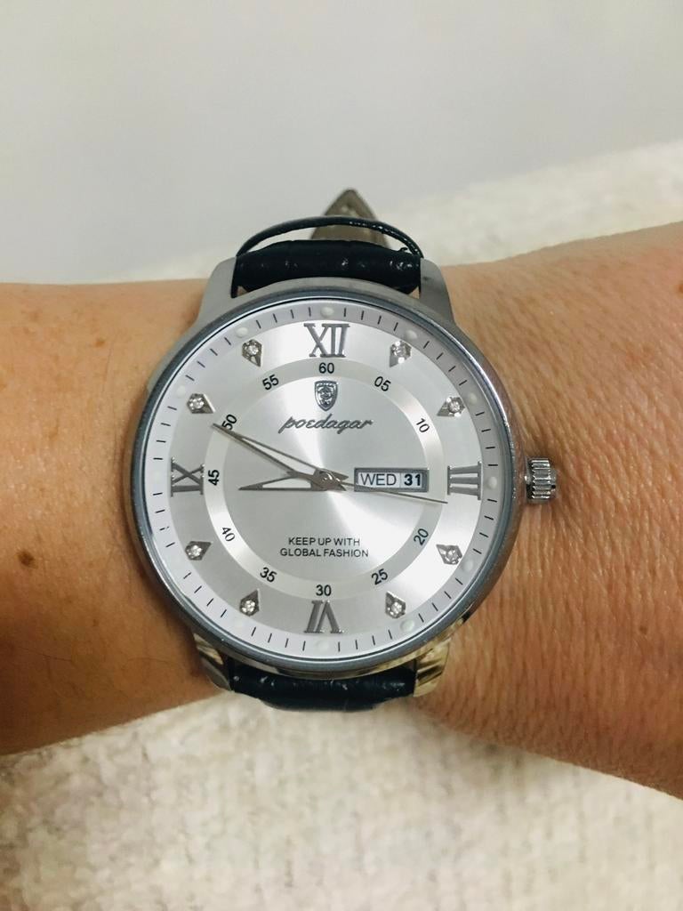 Montre homme poedagar acier cuir water résistant, Enlèvement, Acier, Montre-bracelet