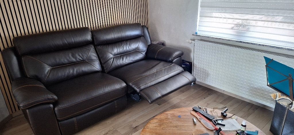 Canapé cuir comme neuf, 200 à 250 cm, Banc droit, Enlèvement, Cuir marron