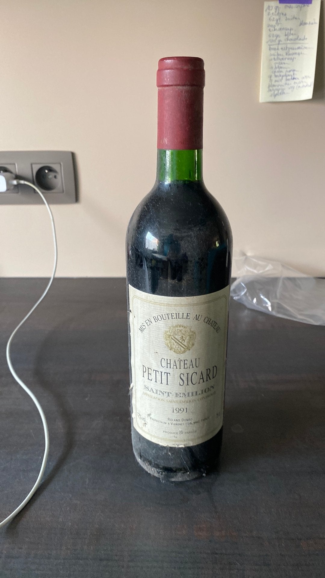Wijn chateau petit sicard saint emilion 1991, Verzamelen, Wijnen, Ophalen of Verzenden, Zo goed als nieuw