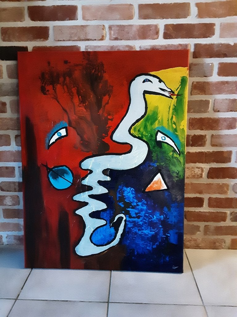 Peinture abstraite « Serpent dans l'herbe » (80 x 60 cm)., Enlèvement