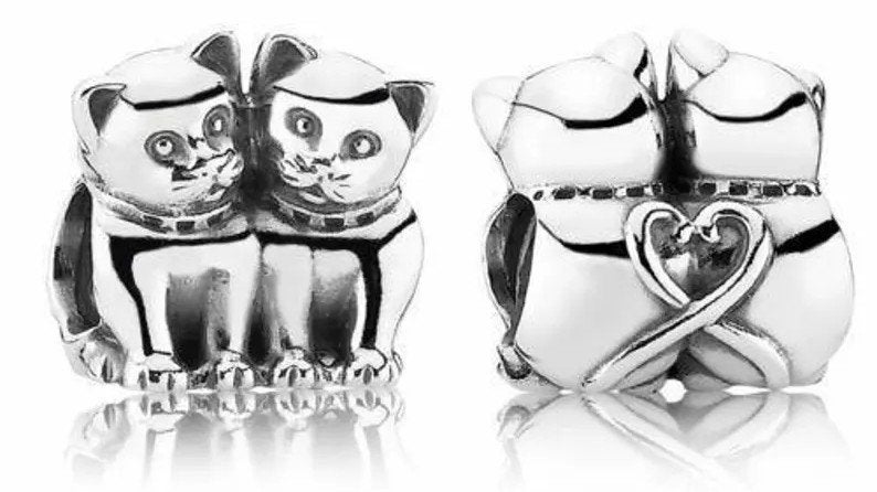 pandora bedel 2 poezen, Handtassen en Accessoires, Ophalen of Verzenden, Zo goed als nieuw, Pandora