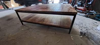 Salontafel massief mangohout met zwart gecoat stalen frame, Gebruikt, Vierkant, Minder dan 50 cm, Ophalen