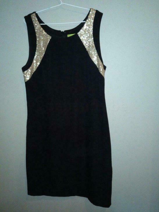 zwart kleedje k design met nepgouden blinkers maat medium, Porté, Taille 38/40 (M), Autres couleurs