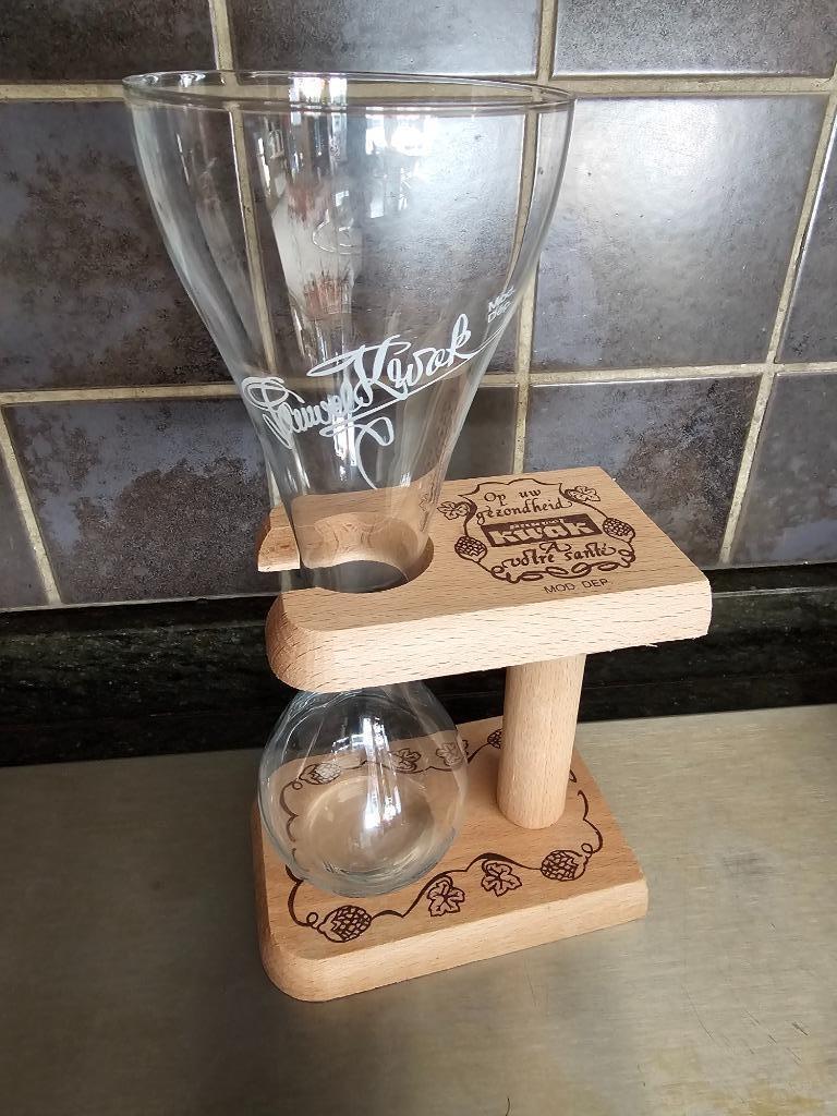 Kwak glas in houten standaard, Ophalen of Verzenden, Gebruikt