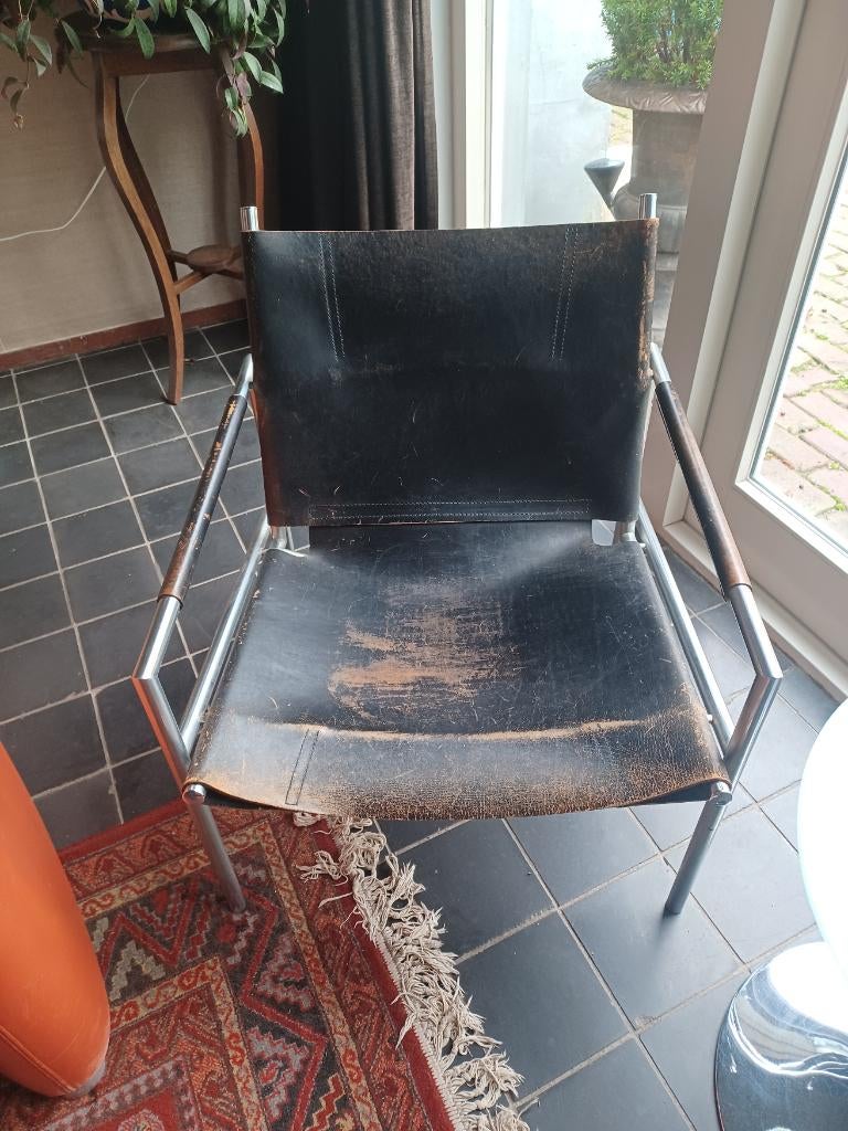 Fauteuils Martin Visser SZ02 en cuir noir, Moins de 75 cm, Enlèvement, 50 à 75 cm, Cuir