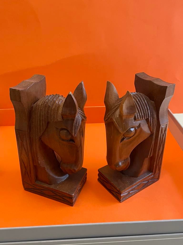 Serre livres bois chevaux anciens meubles décoration, Enlèvement ou Envoi