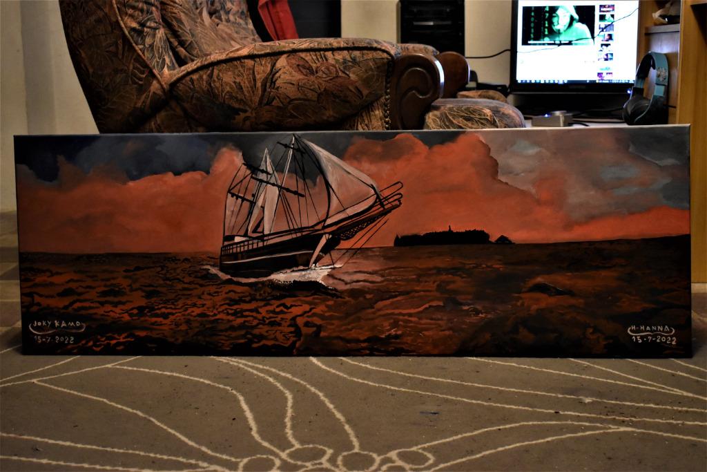 Mer Et Bateau Peinture, Par Joky Kamo, Antiquités & Art, Enlèvement