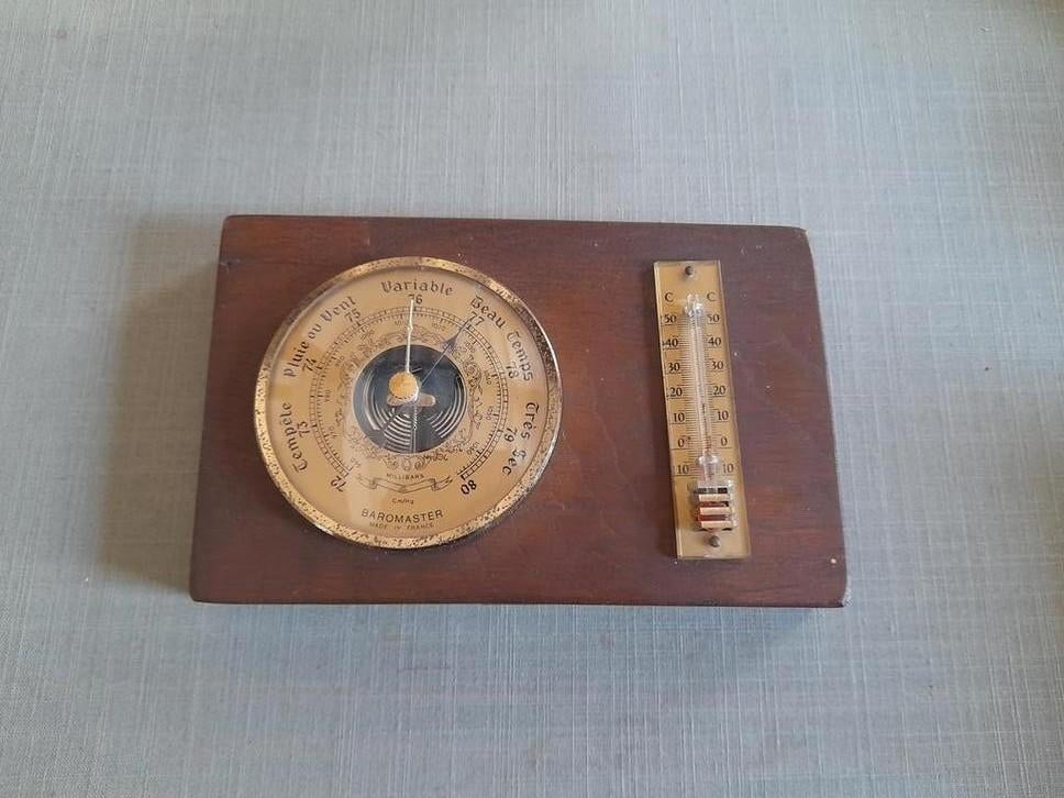 Baromètre & thermomètre sur bois 10,5 x 17 cm, Enlèvement ou Envoi, Comme neuf, Baromètre
