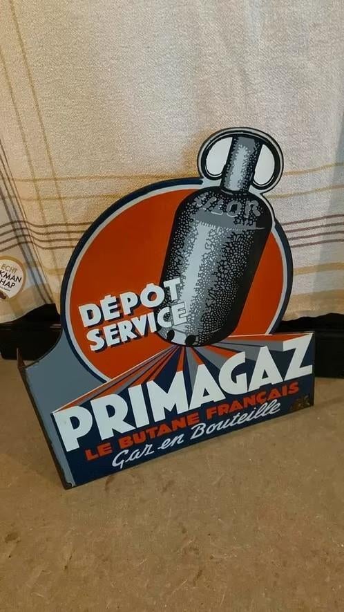 Emaille reclamepaneel depot service Primagaz, Ophalen of Verzenden, Zo goed als nieuw, Reclamebord