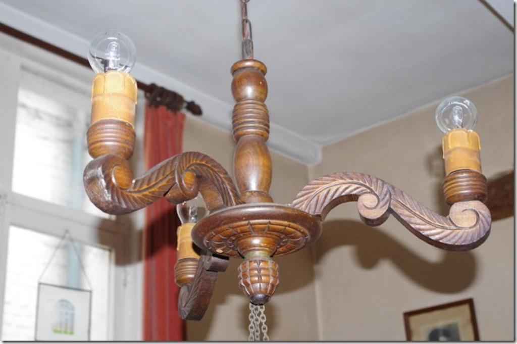 Vintage kroonluster met 3 armen, Ophalen, Gebruikt, Hout