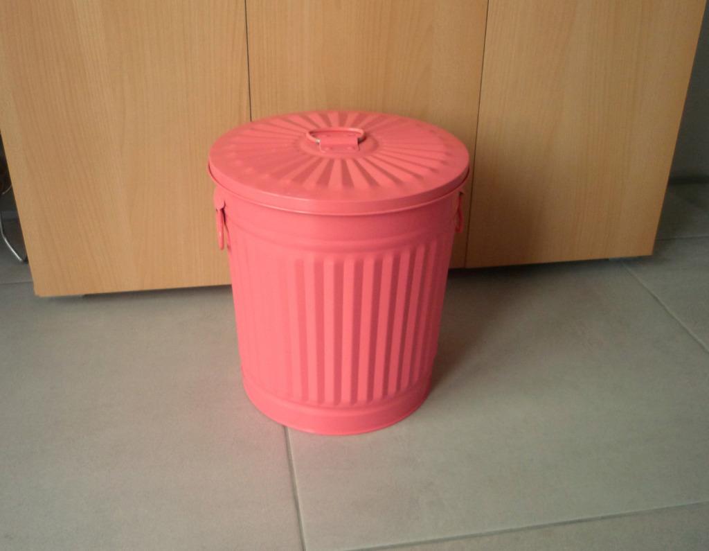 Koraalroze fluo fuchsia gegalvaniseerde metalen vuilbak 18L, Huis en Inrichting, Ophalen of Verzenden