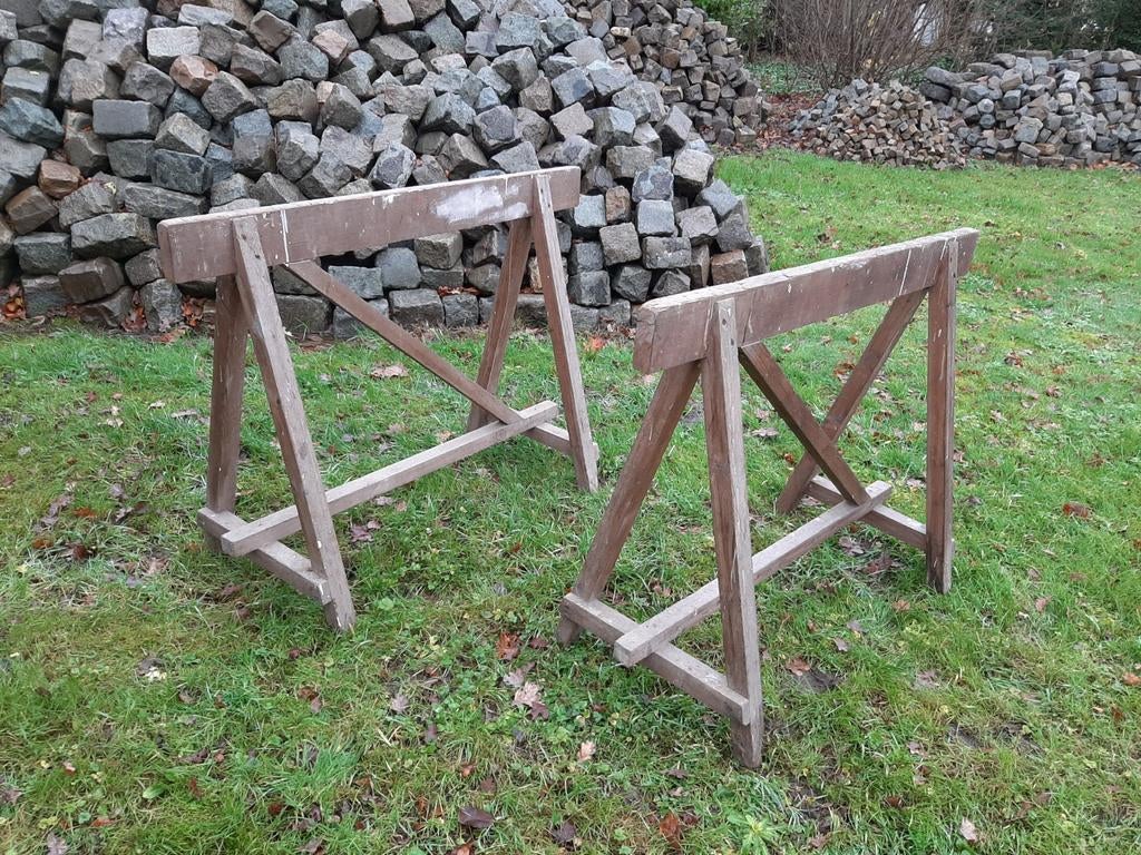 2 oude houten schragen, Ophalen, Gebruikt
