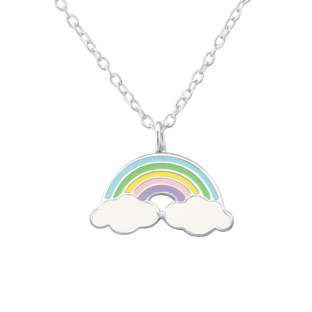 Kinderketting & -hanger regenboog met wolk 925 zilver & epox, Ophalen of Verzenden, Nieuw, Zilver, Ketting