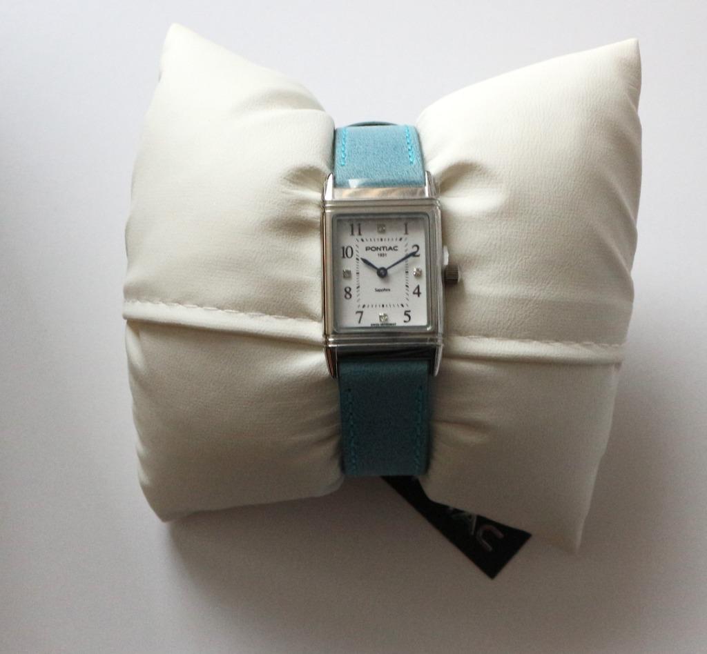 PONTIAC SAPPHIR/DIAMONDS dameshorloge (nooit gedragen), Handtassen en Accessoires, Horloges | Dames, Ophalen of Verzenden, Leer