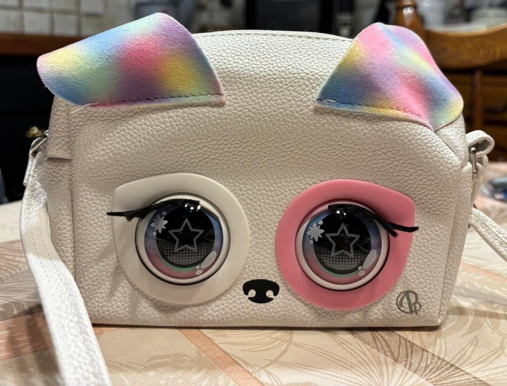 Purse Pets interactieve regenboog puppytas met lange riem., Enlèvement ou Envoi, Comme neuf, Blanc