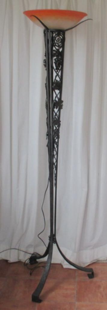 art deco smeedijzeren vloerlamp pate de verre  Schneider, Antiek en Kunst, Ophalen