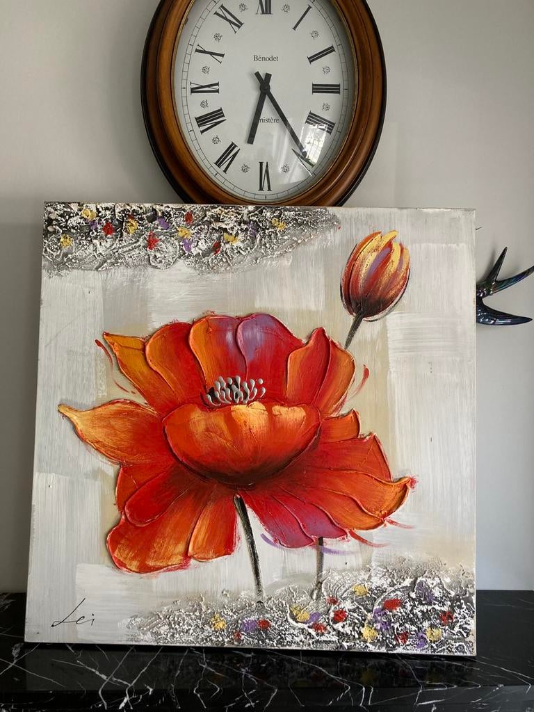 Modern mooi schilderij Rode klaproos , 60x60 cm, Ophalen of Verzenden