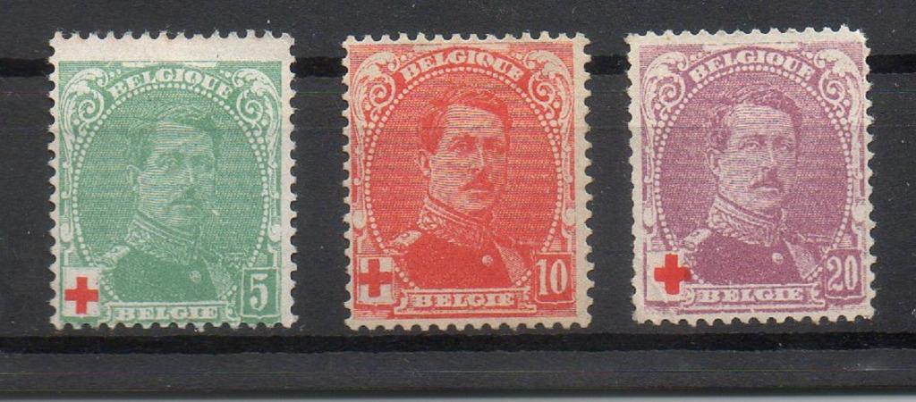 Année 1914 : 129-131 (*) sans gomme - Croix-Rouge, Enlèvement ou Envoi, Sans gomme, Croix-Rouge
