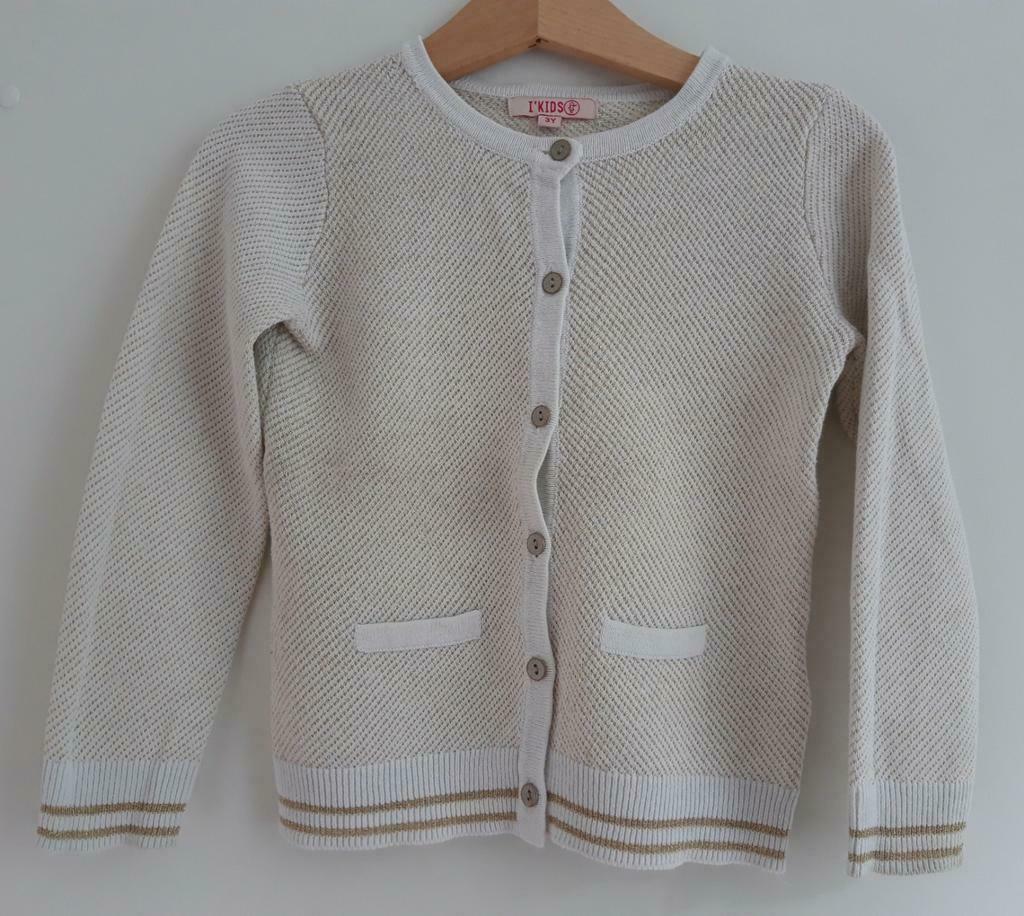 Witte / gouden gilet - maat 98, I'kids, Gebruikt, Meisje, Trui of Vest
