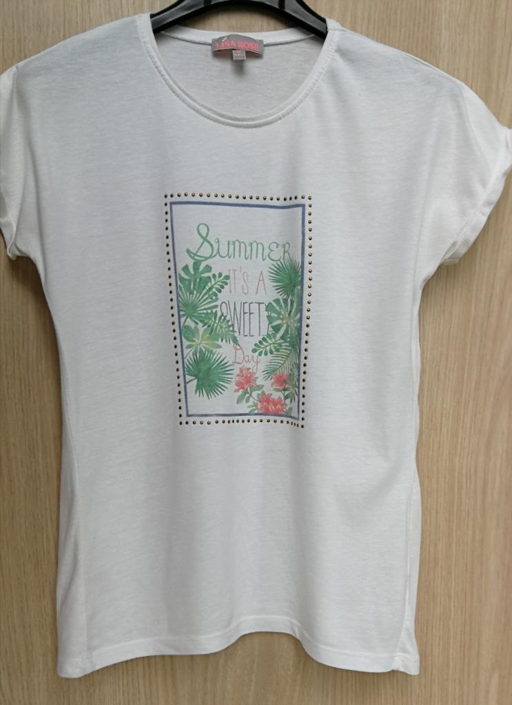 Witte T-shirt met leuke print - Lisa Rose - maat 152, Meisje, Ophalen of Verzenden, Zo goed als nieuw, Shirt of Longsleeve