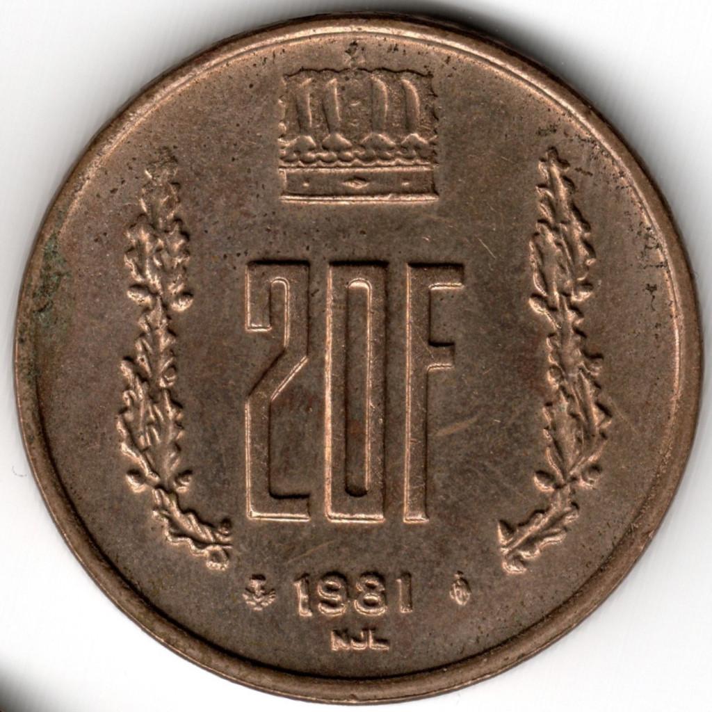 Luxemburg : 20 Francs 1981  KM#58  Ref 15518, Ophalen of Verzenden, Overige landen, Losse munt