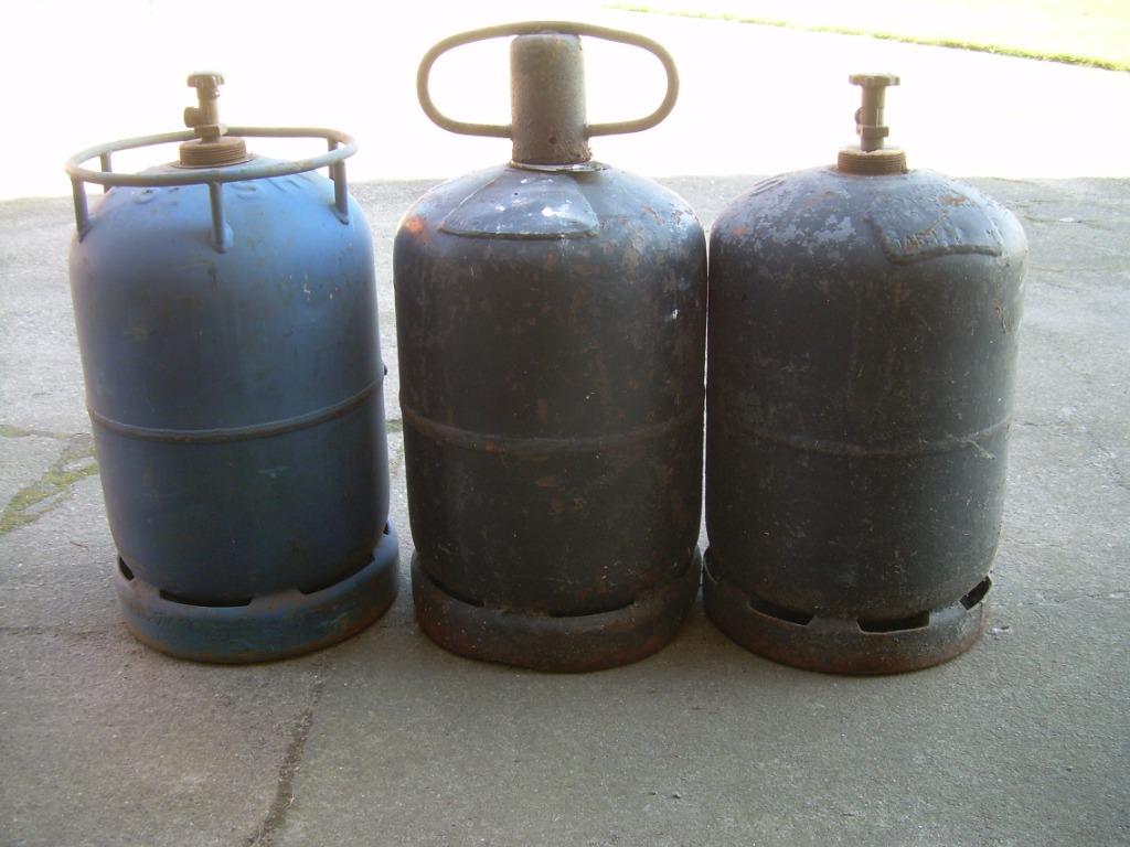 4 lege gasflessen ,tuinhaard-tuinkachel, motorzaag blad 45cm, Tuin en Terras, Ophalen of Verzenden, Gebruikt