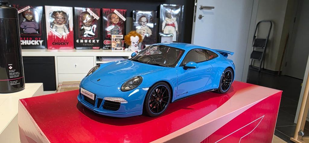 Porsche 911 (991) Carrera 4S blauw RHD 1:18 GT-SPIRIT, Ophalen of Verzenden, Zo goed als nieuw, Auto, Overige merken