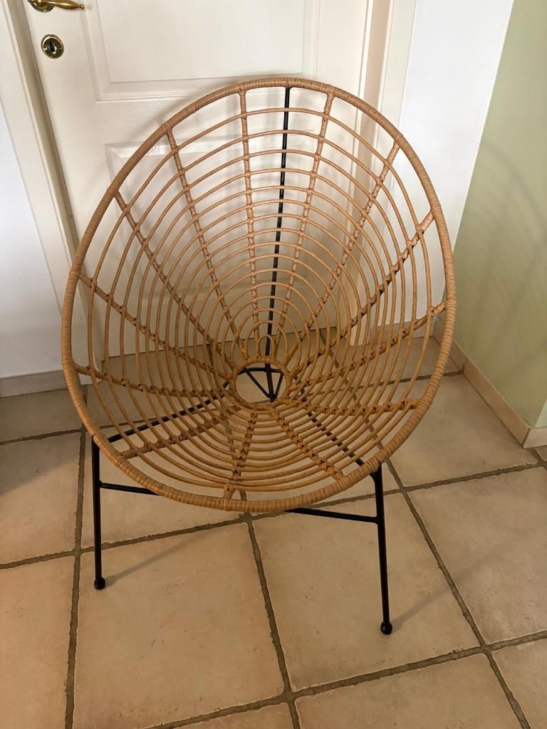 Rotan fauteuil, Ophalen, Gebruikt, 75 tot 100 cm, Metaal