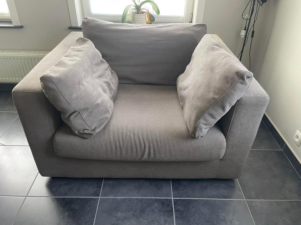 1,5 loungezetel kleur taupe, Zo goed als nieuw, Minder dan 150 cm, Stof, Ophalen