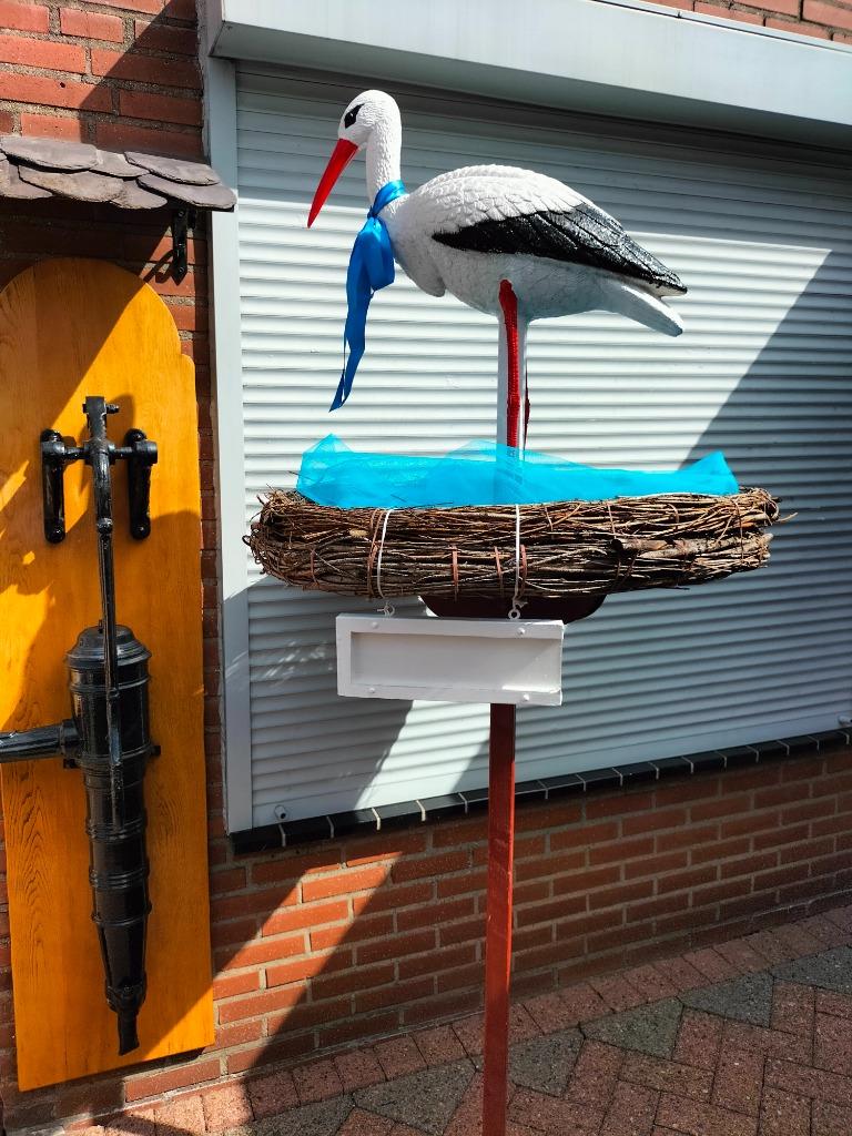 3d ooievaar + blauwe strik + nest + gratis naambordje., Enlèvement, Neuf, Tableau de naissance