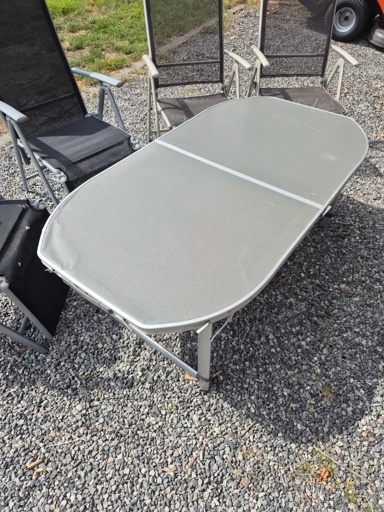 Kampeer tafel en 4 stoelen, Caravans en Kamperen, Kampeermeubelen, Ophalen, Zo goed als nieuw