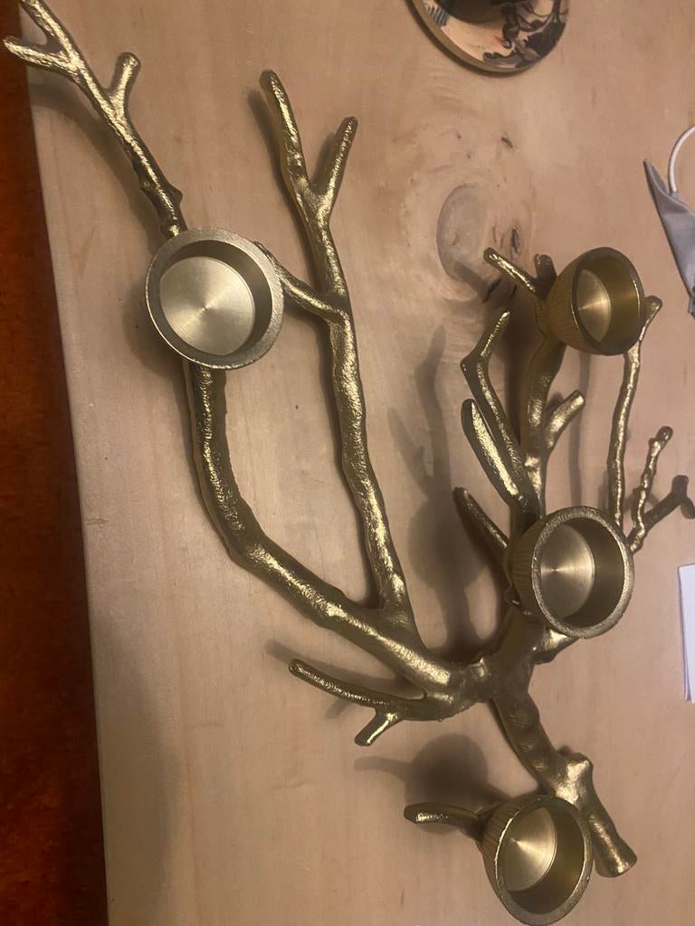 Goud kandelaars 3 x theelicht kandelaar, Huis en Inrichting, Verzenden, Zo goed als nieuw, Goud, Kandelaar