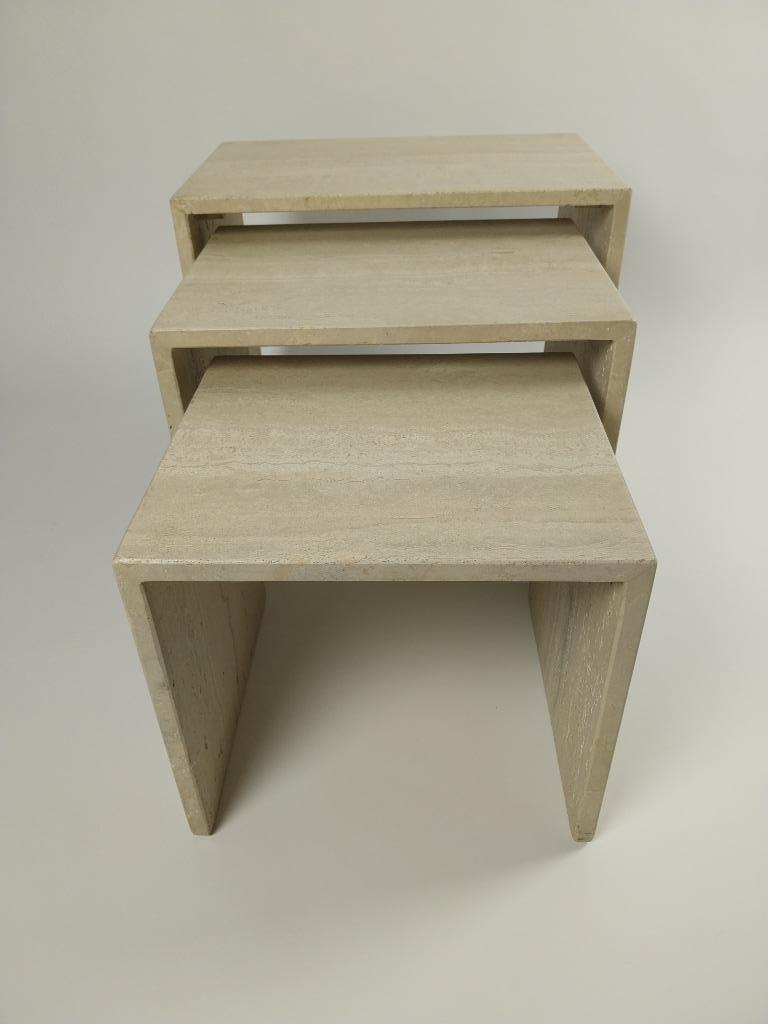 Set van 3 Italiaanse Travertijn Nesting Tables, jaren 70, Ophalen, Overige materialen, Gebruikt, 50 tot 100 cm